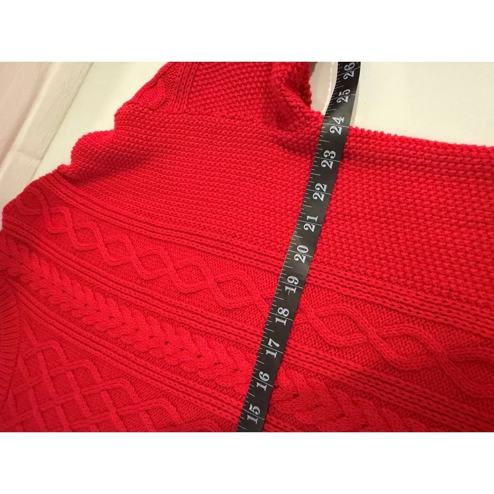 J.Crew Womens 2X Red Cable Knit Sweater 100% Cotton Crewneck Pullover Fisherman - Picture 8 of 10